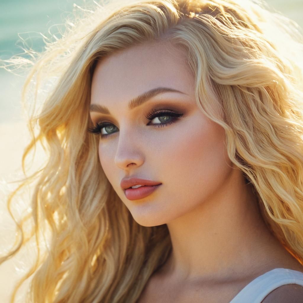 Bombshell on Sunny Beach: Cinematic Film Still