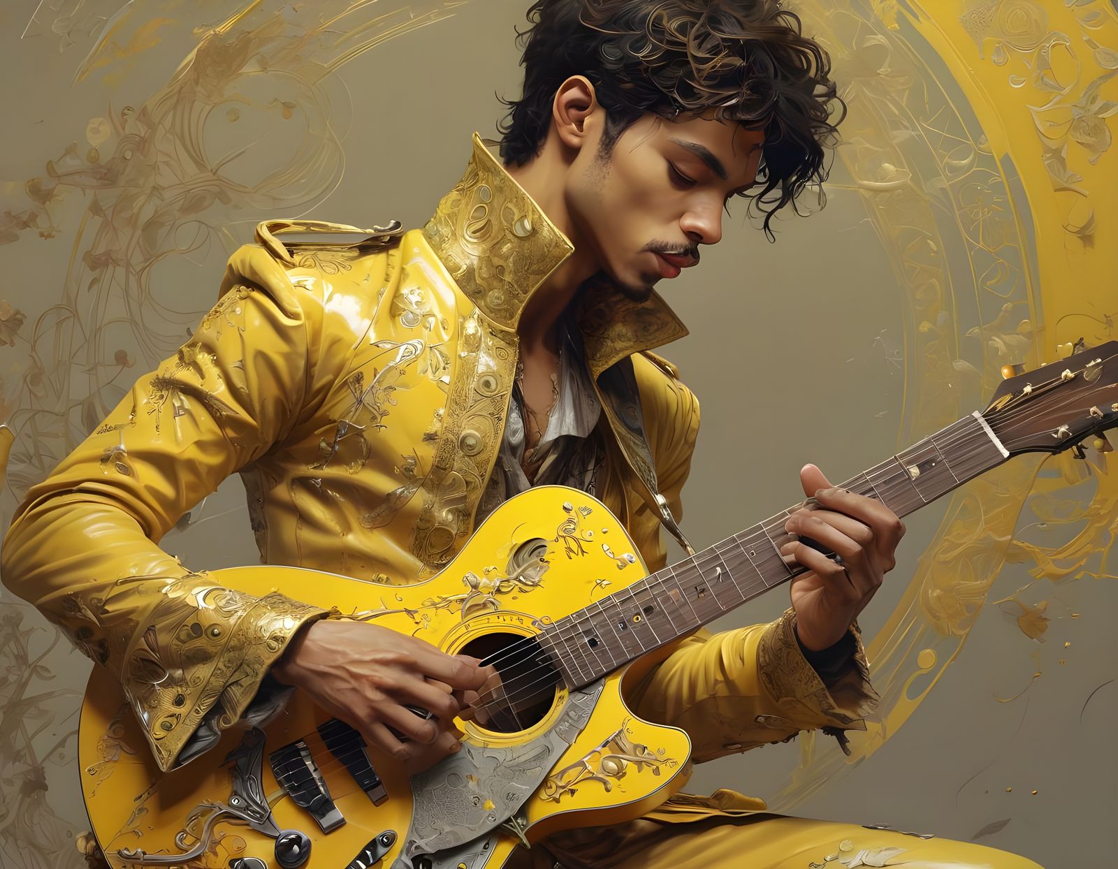 Prince in a Vibrant Yellow Guitar Performance