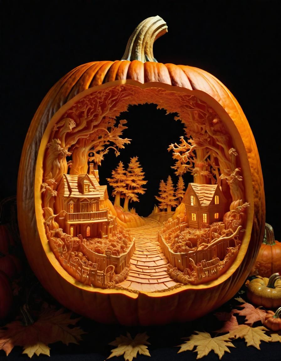 Intricate 3D Hellscape Carved Inside a Pumpkin
