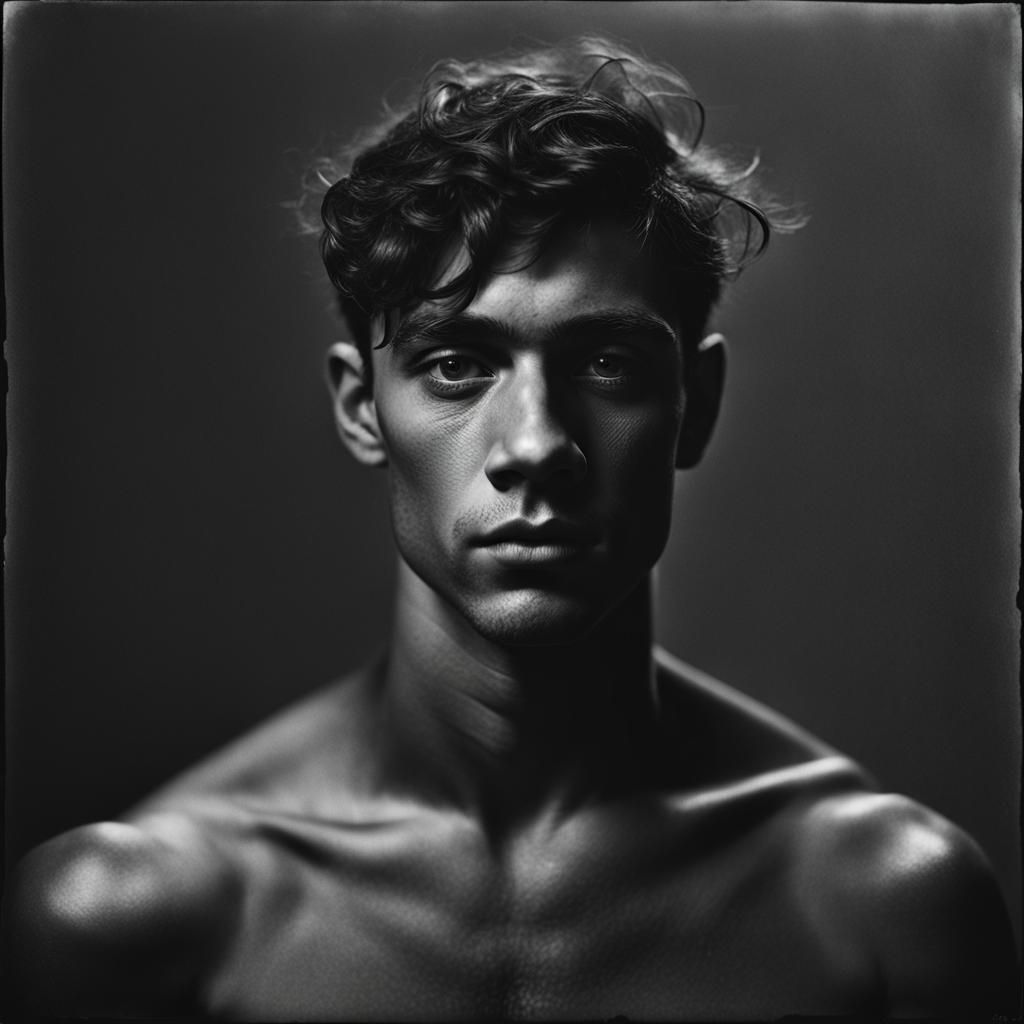High Contrast Portrait of Shirtless Man, Vintage Style