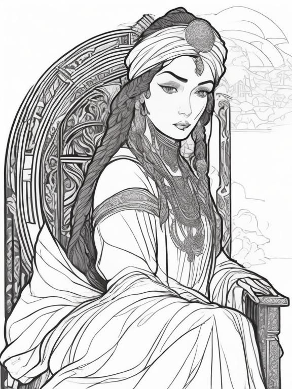 African Princess in Jungle, Mucha-Inspired Art Nouveau