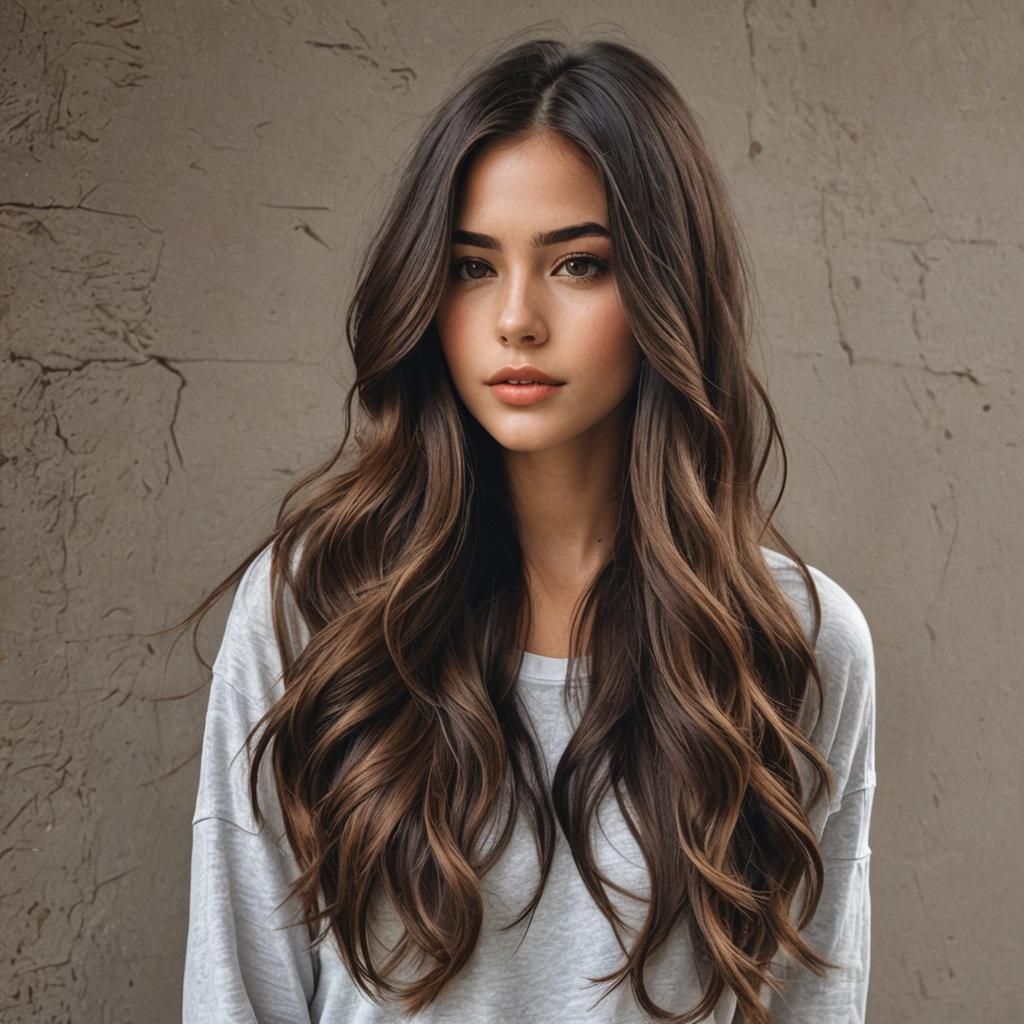 Girl with Long Brown Hair Embraced by a Boy