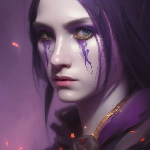 Dark Fantasy Jester Portrait in Purple and Black
