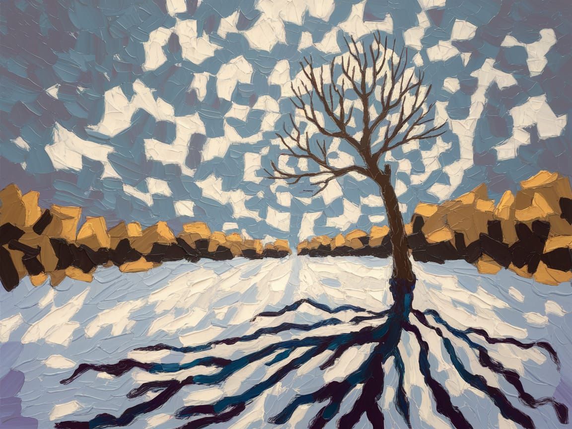 Surreal Winter Landscape in Macchiaioli Style