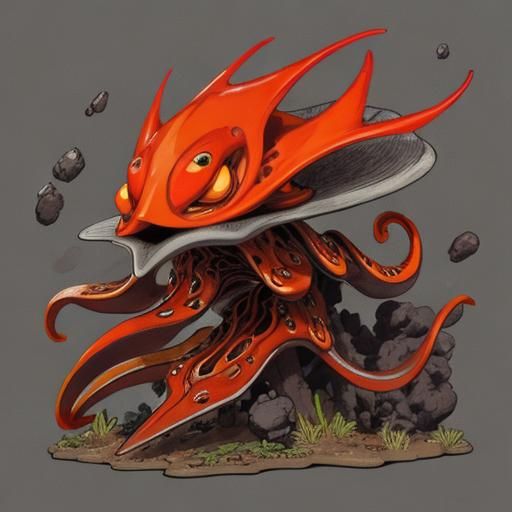 Magma Squid Swimming in Lava Flow