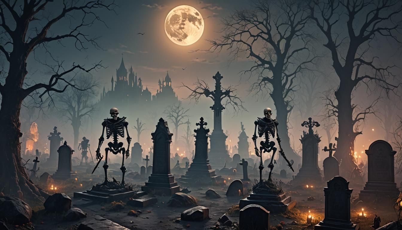 Graveyard of Skeletal Warriors in Dark Mist