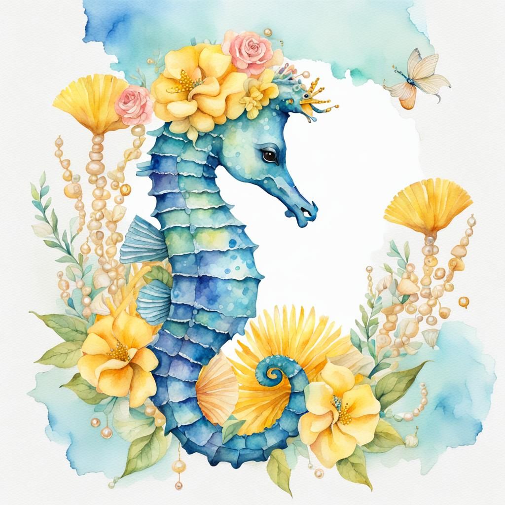Shabby Chic Seahorse Watercolor Clipart