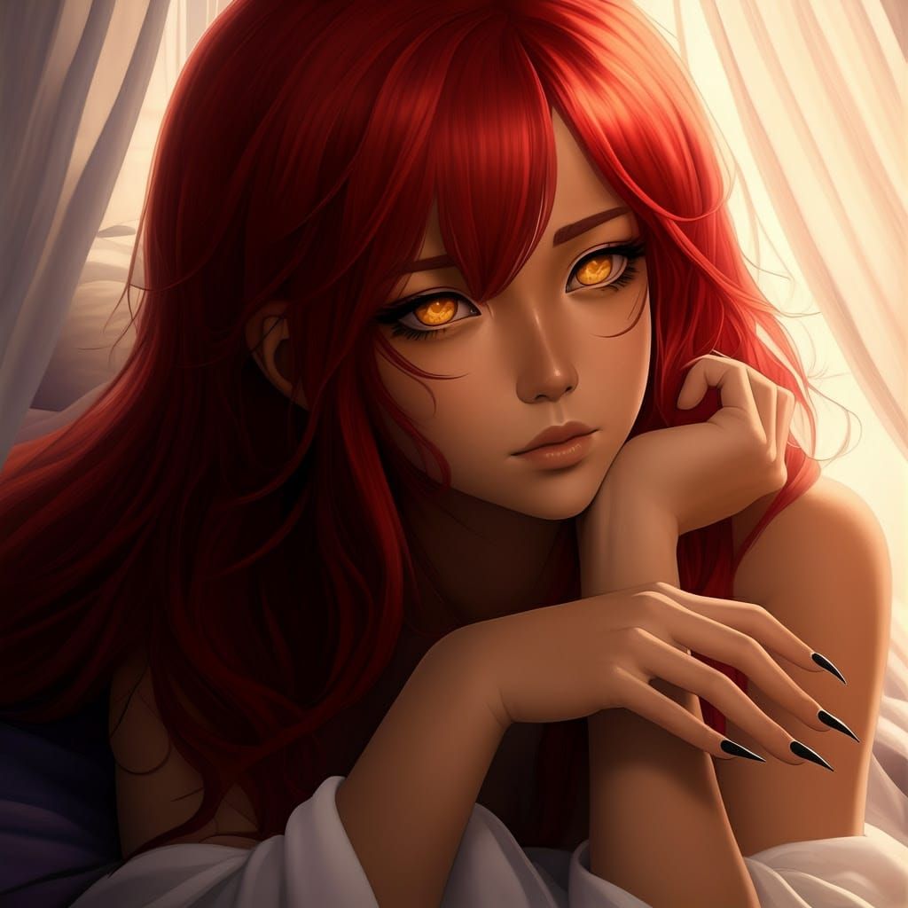 Red-Haired Girl in Sunlit Room, Anime Key Visual