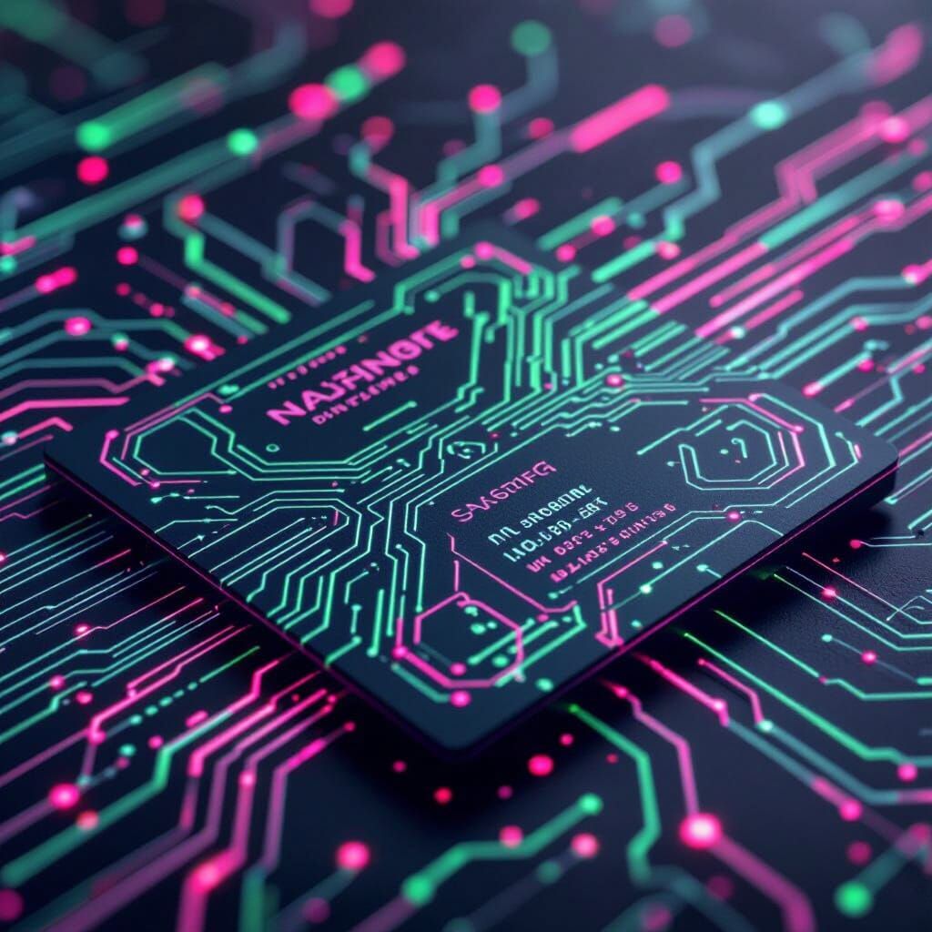 Futuristic Business Card Design With Neon Green and Pink