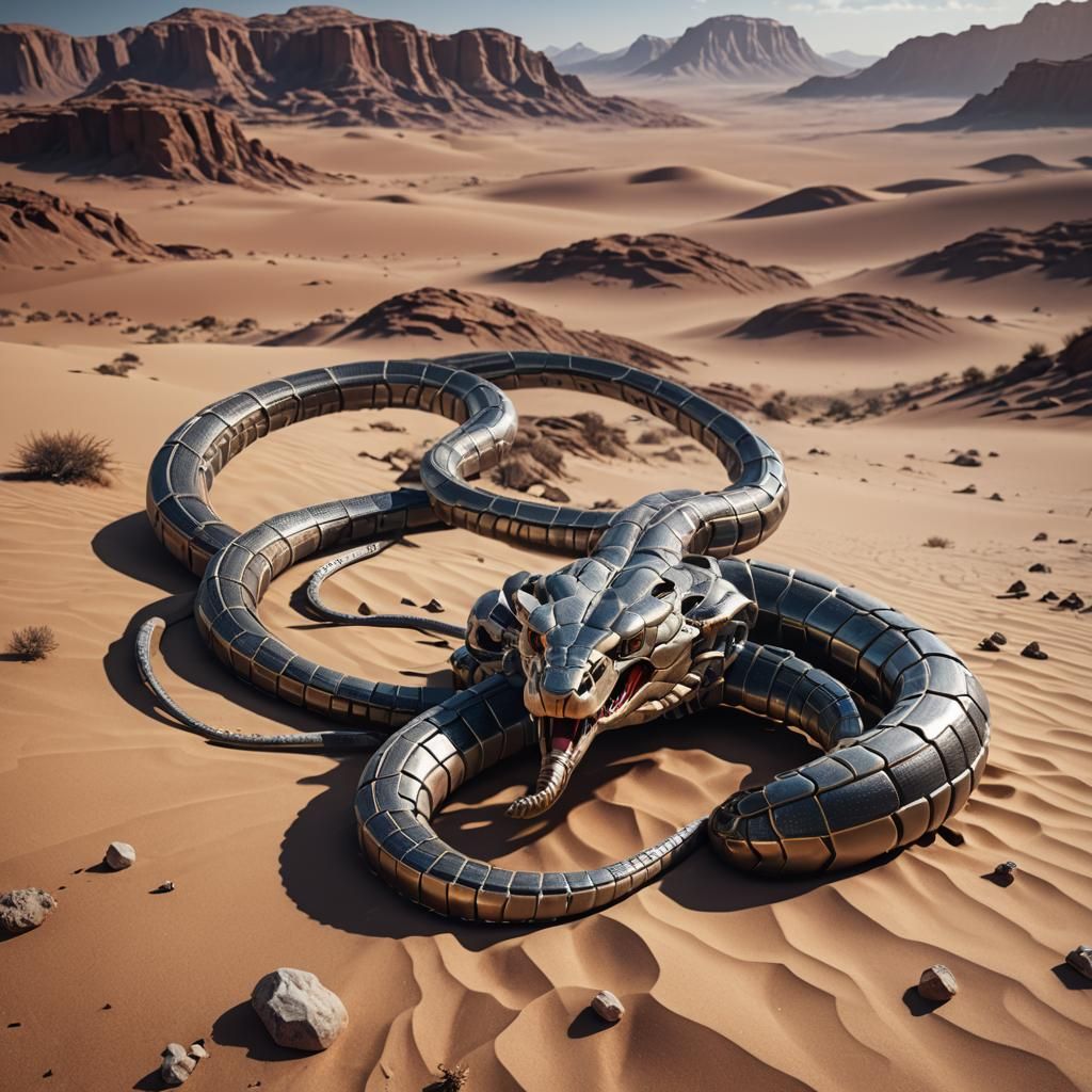 Futuristic Cobra Snake in Desert, Sci-Fi Art