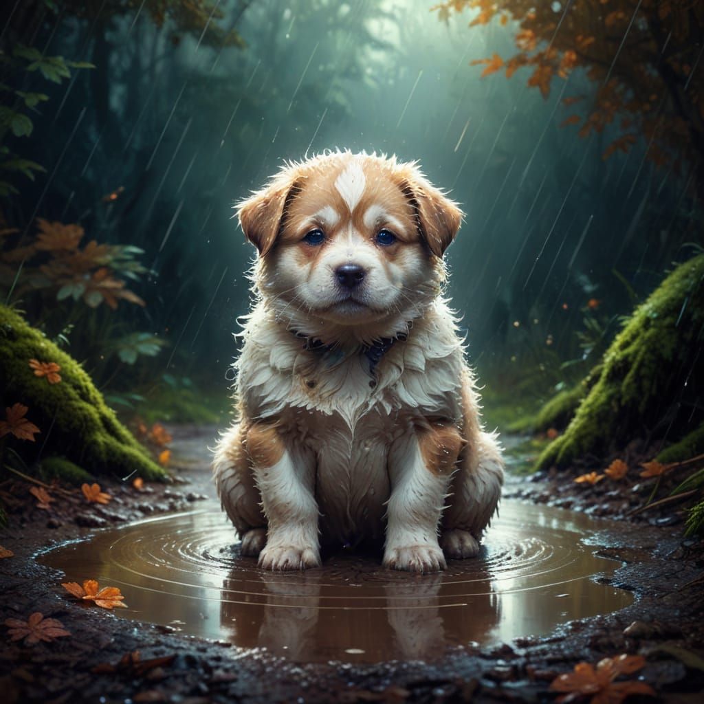 A Happy Puppy in a Rustic Forest