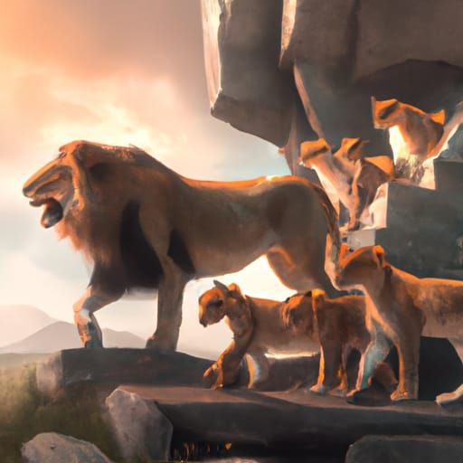 Lion Prides Meet in Spring: Digital Matte Painting