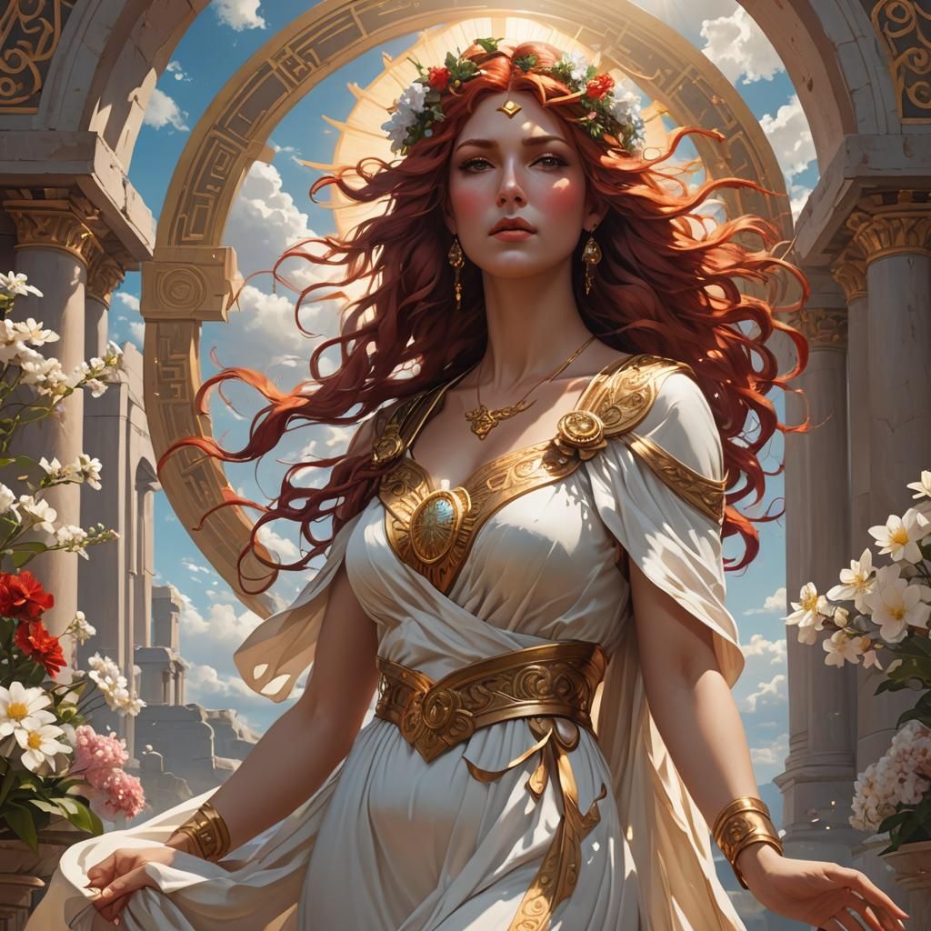 Greek Goddess in White Dress, Hyperdetailed Portrait