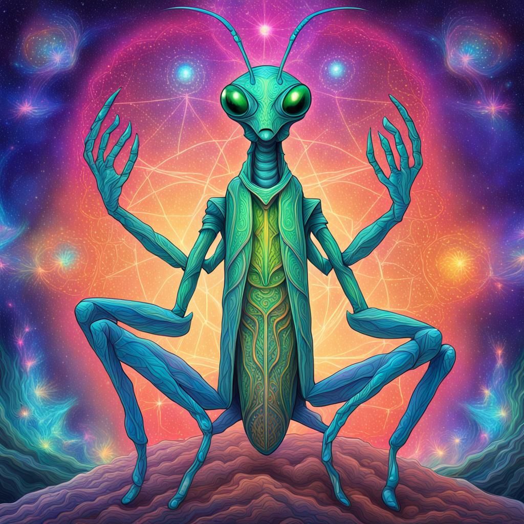 Holographic Praying Mantis Astral Illustration