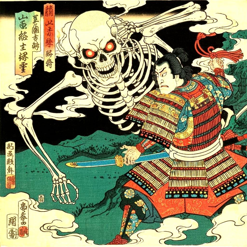 Samurai Takiyasha Battles Monstrous Skeleton Spectre in Ukiy...