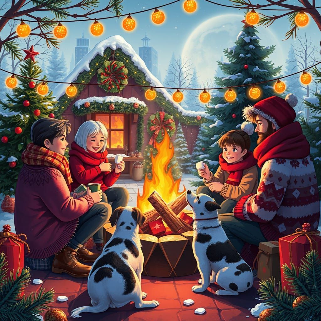 Cozy Winter Wonderland Gathering Scene in Hyper-Realistic St...