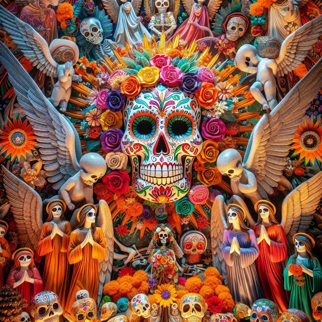 Day of the Dead Sugar Skull with Angels