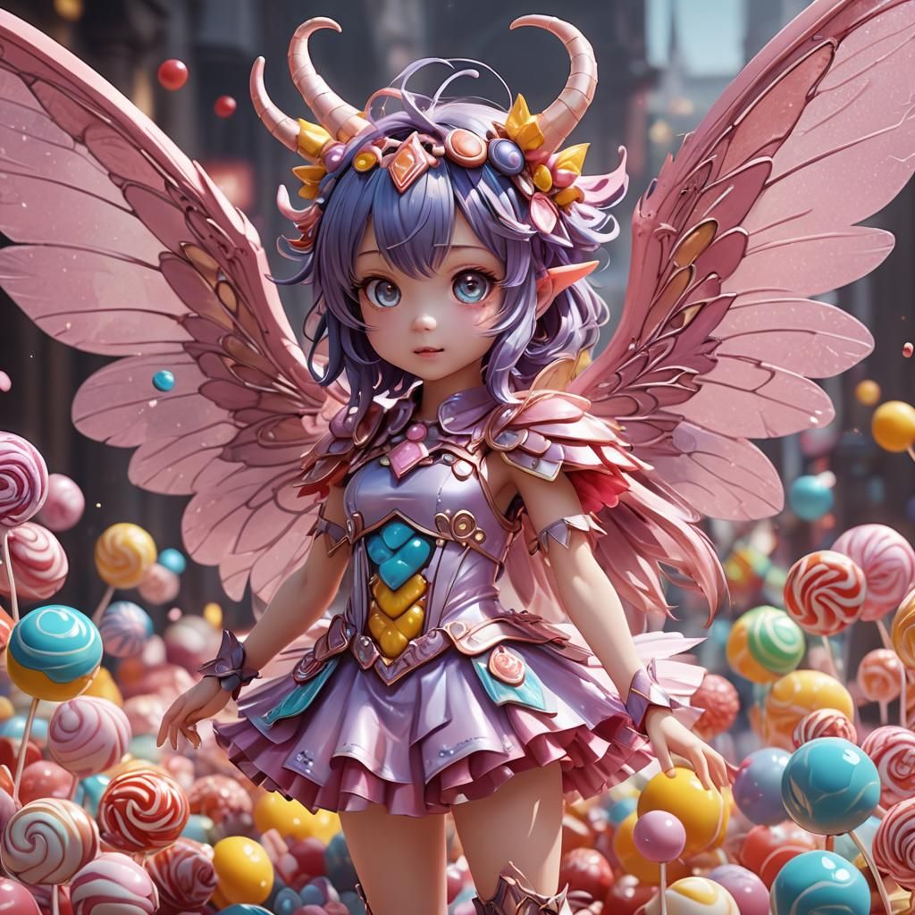 Candy Monster with Fairy Wings in 3D Anime Style