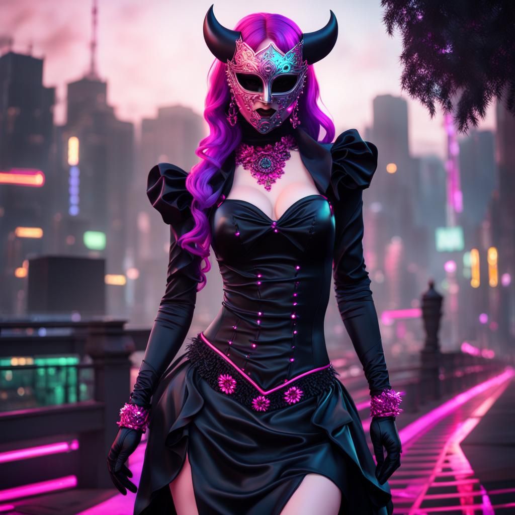 Elegant Goth Woman at a Neon Rave