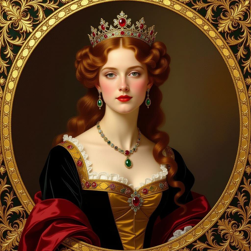 Regal Queen Portrait in Pre-Raphaelite Style