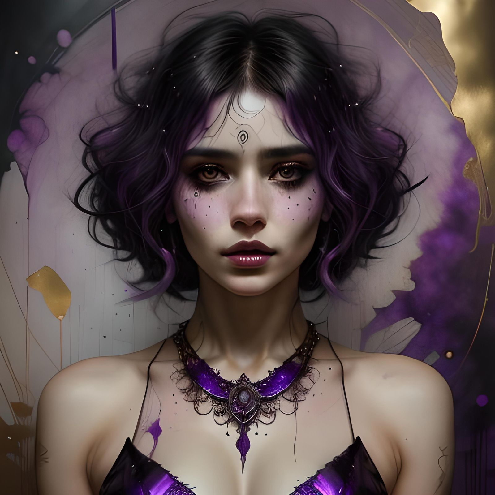 Amethyst Beauty Portrait in Inky Style