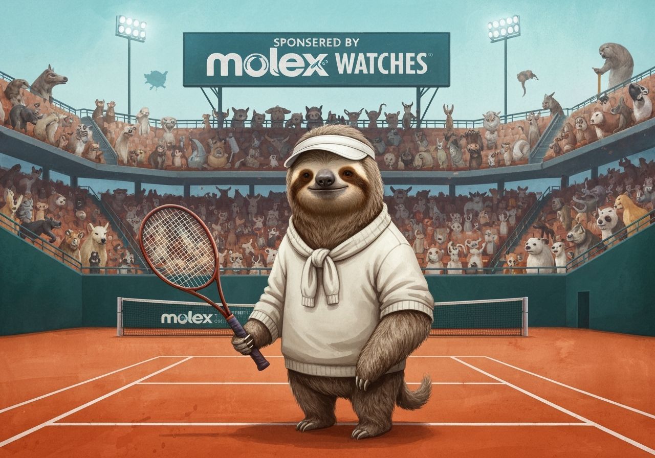 Sloth Tennis Player in Watercolor Fantasy Art