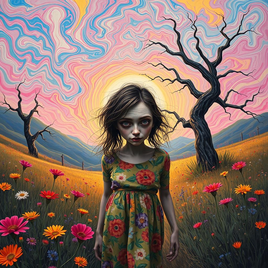 Dreamlike Summer Valley Wanderer in Psychedelic Style