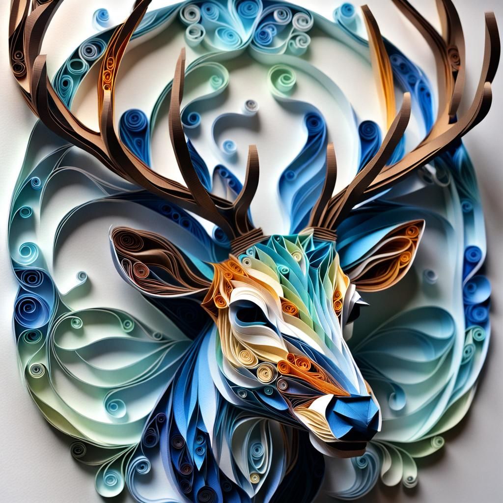 Intricate 3D Papercraft Stag Deer Head with Quilling