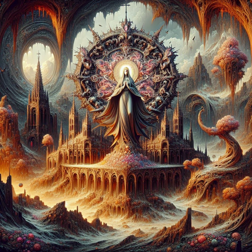 Fantastical Our Lady of Victory in Matte Painting Style