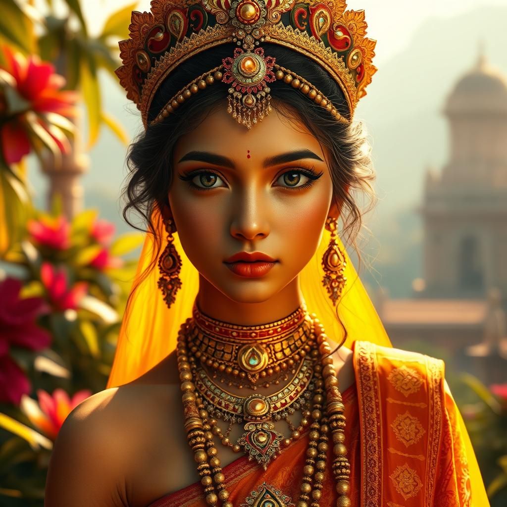 Beautiful Indian Princess in Ornate Attire, Matte Painting