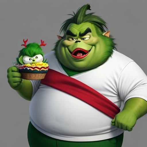 Obese Grinch in Mascot Costume