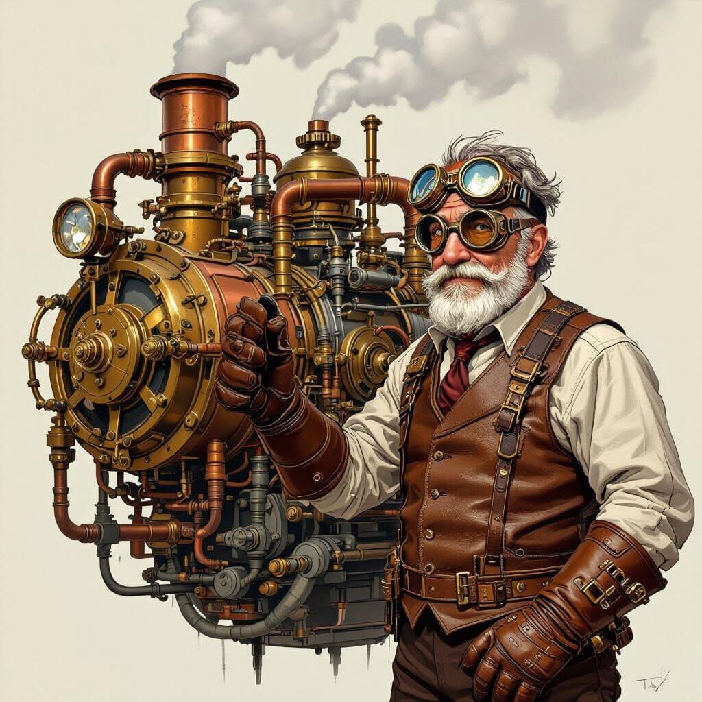 Steampunk Inventor with Magnificent Engine