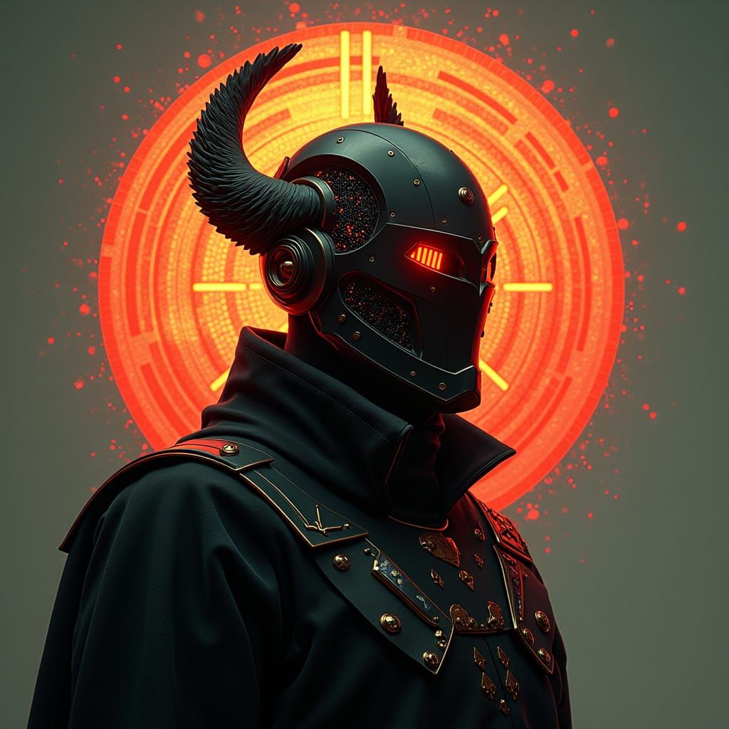 Cyberpunk Paladin in Art Nouveau Style