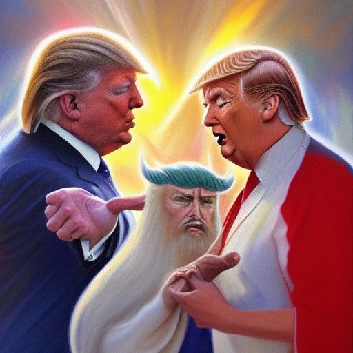 Jesus Christ and Donald Trump Pokemon Battle: Oil Painting