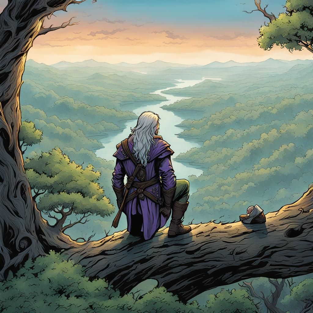 Drizzt Do'Urden Gazing at Dawn, Digital Illustration