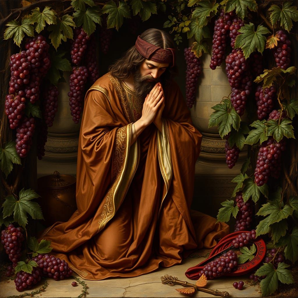 Ornate Figure Praying: Baroque-Style Art