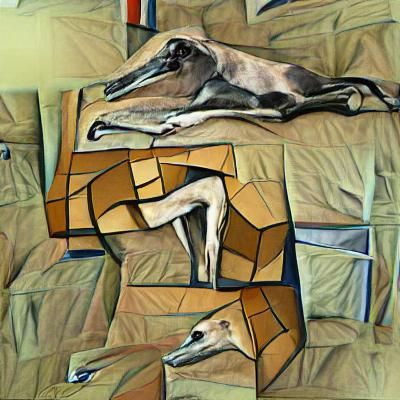 Cubist Greyhounds in Bed