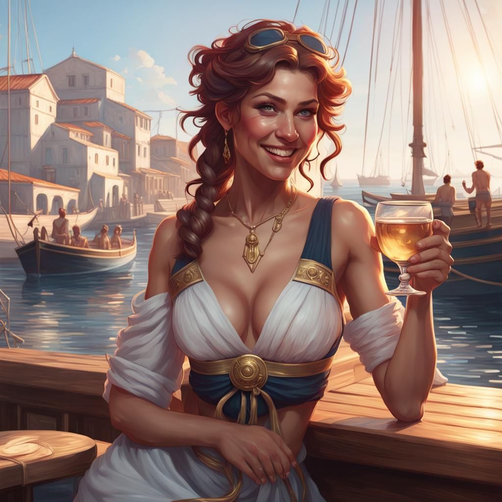 Happy Greek Sailor with Wine, Art Nouveau Style