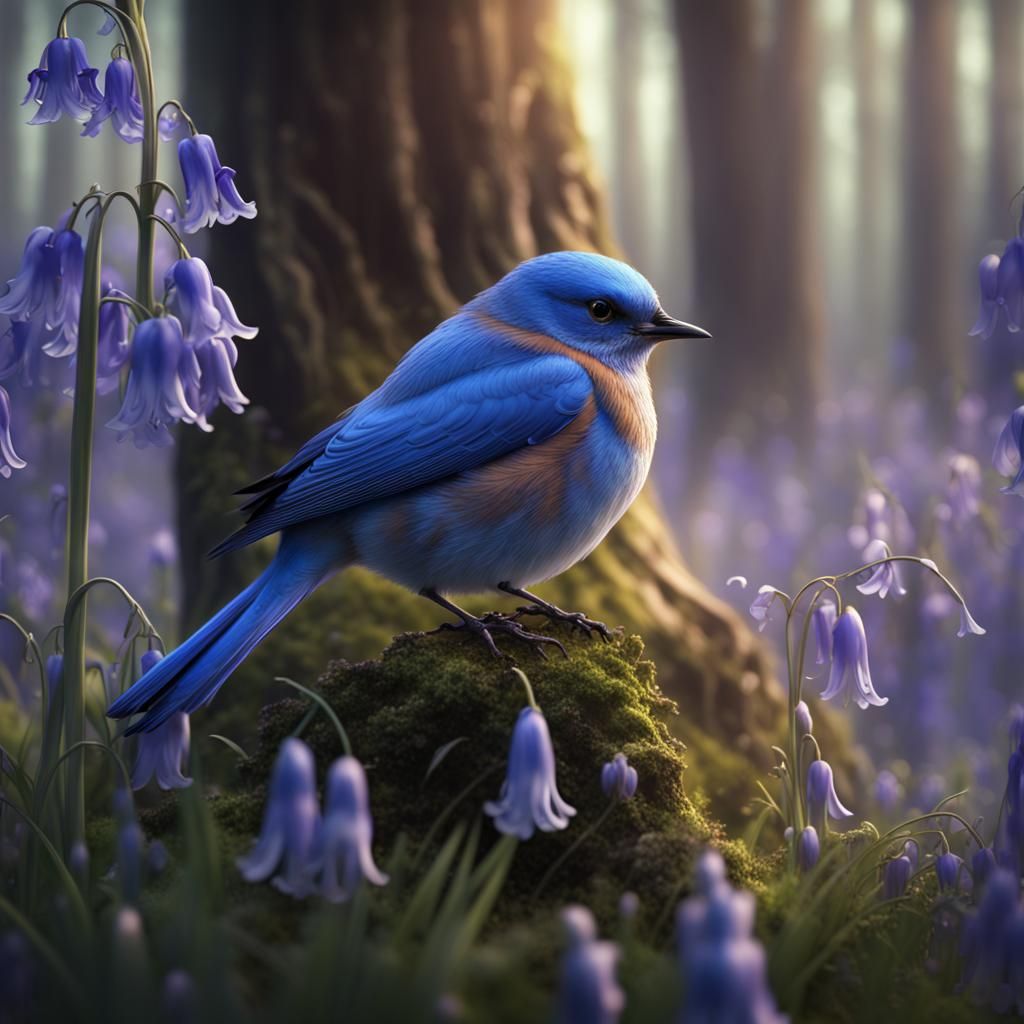 Bluebird in Bluebell: Detailed Fantasy Concept Art