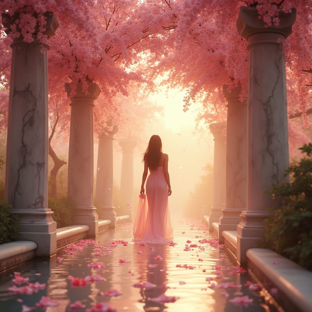Dreamy Blossom Paradise at Sunset