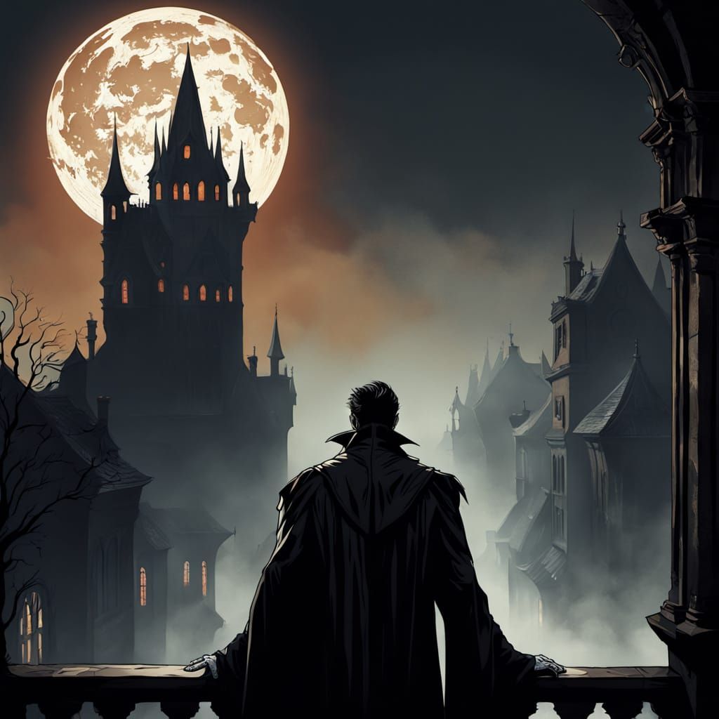 Gothic Horror Count Dracula in Dark Romanticism Style