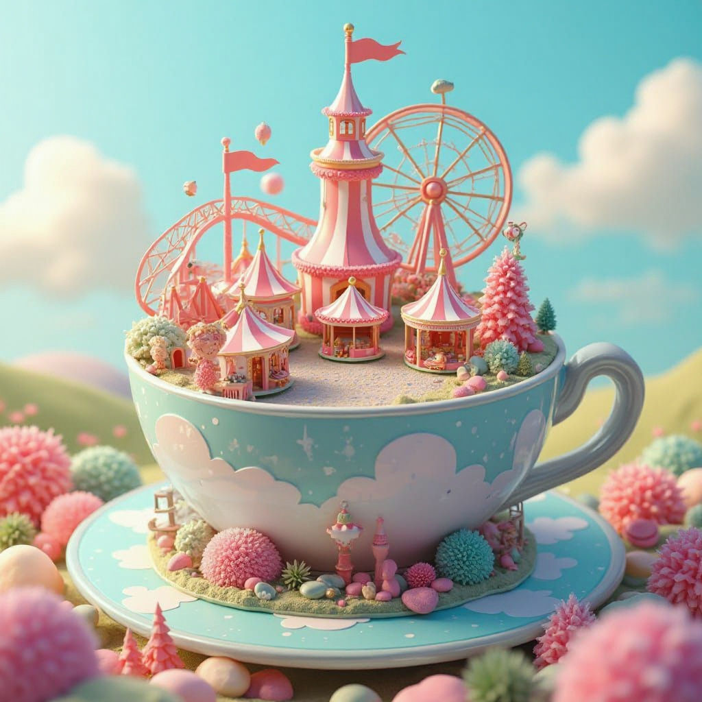 Miniature Amusement Park in Teacup, Candy Art