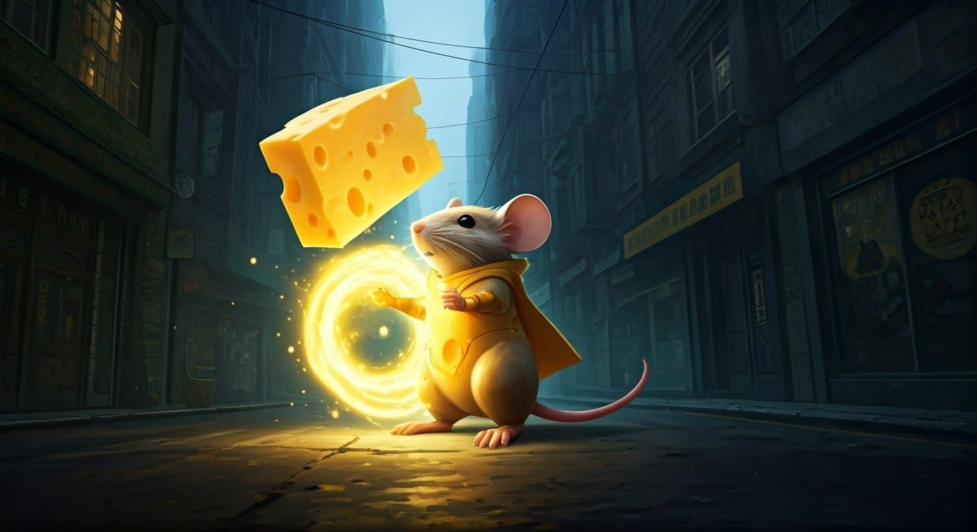 Heroic Mouse Wields Magical Cheese in Epic Battle
