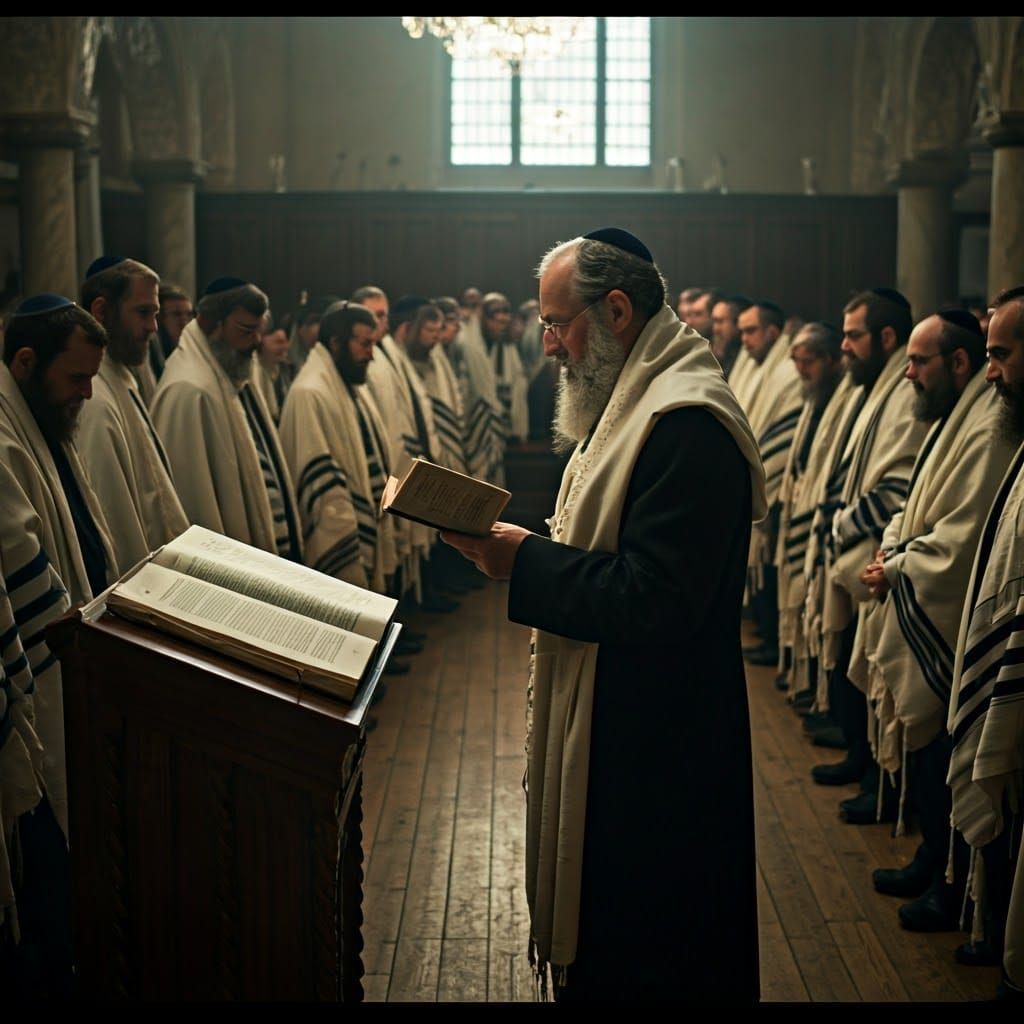 Devout Rabbi Praying in Synagogue: Cinematic Golden Light
