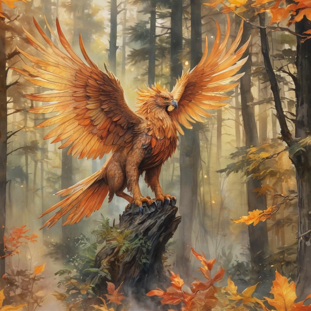 Whimsical Medieval Griffin in a Fantastical Forest