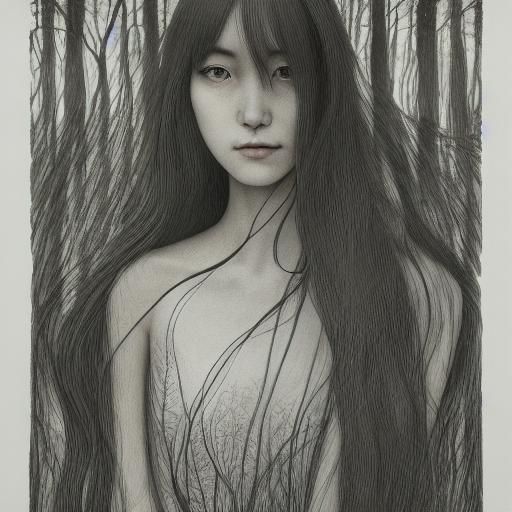 Woman with Narcotic Flower in Etching Style