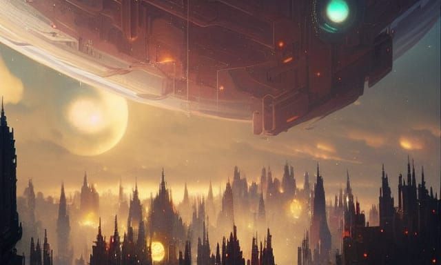 Cosmic City in Outer Space with Godly Light