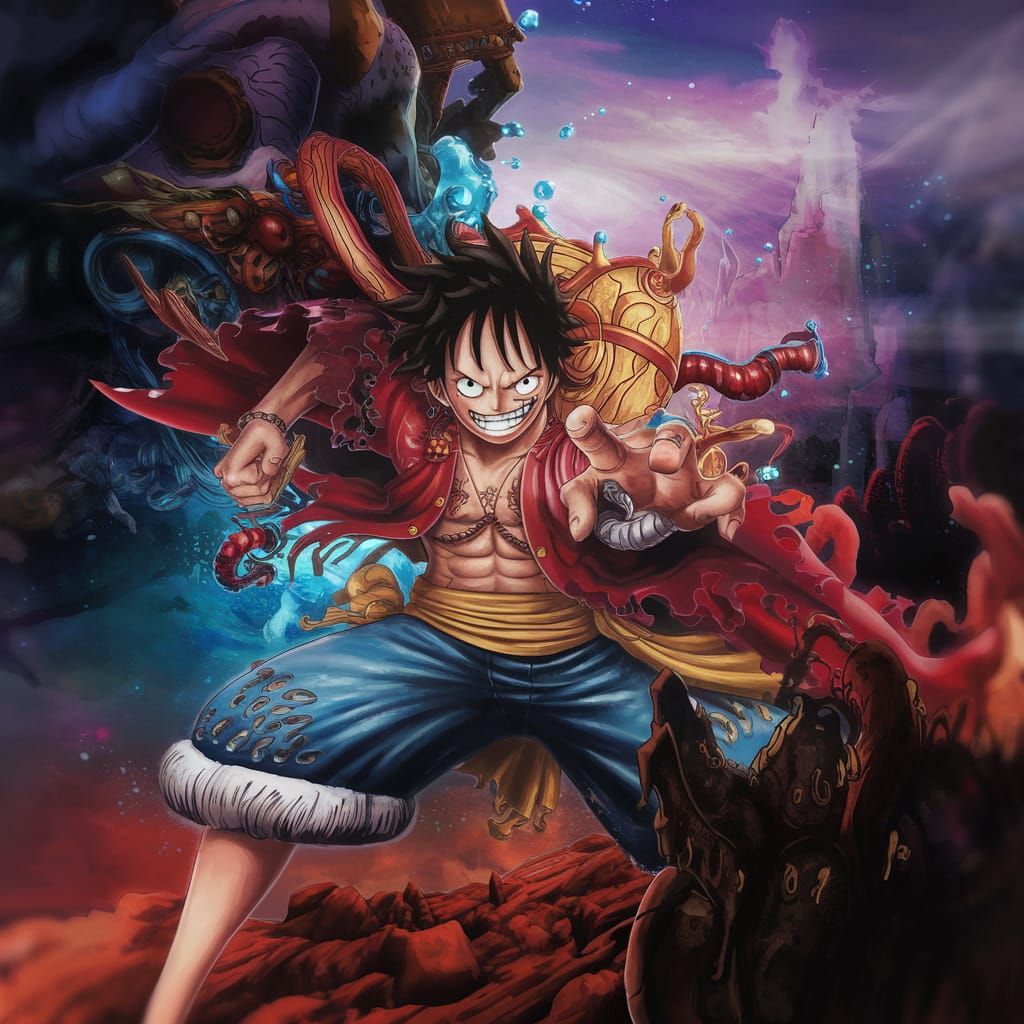 Epic One Piece Luffy in Gear 5 Mode with Malevolent Aura