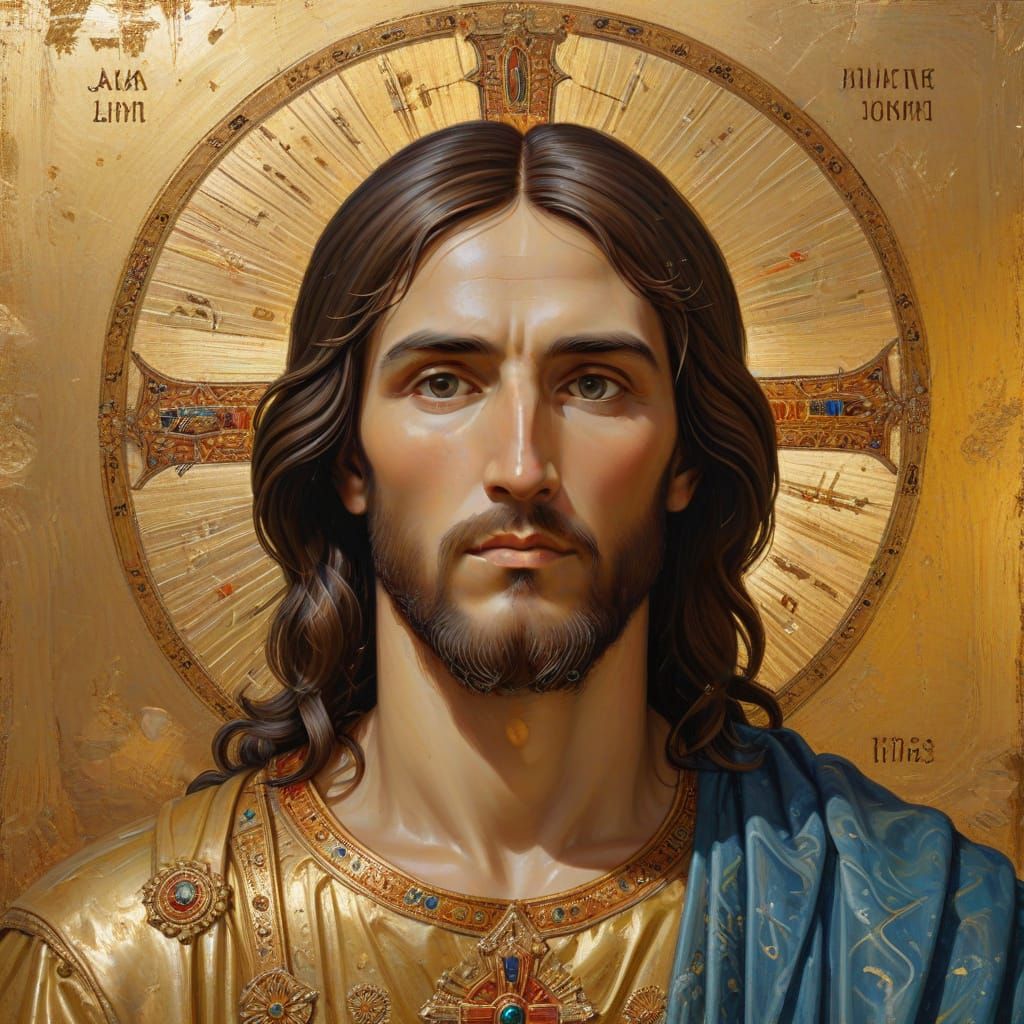 Christ Pantocrator Icon in Byzantine Art Style