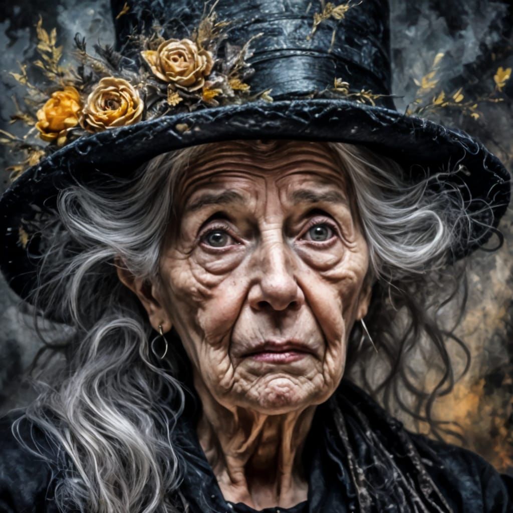 Vintage Portrait of Shocked Woman with Netted Hat